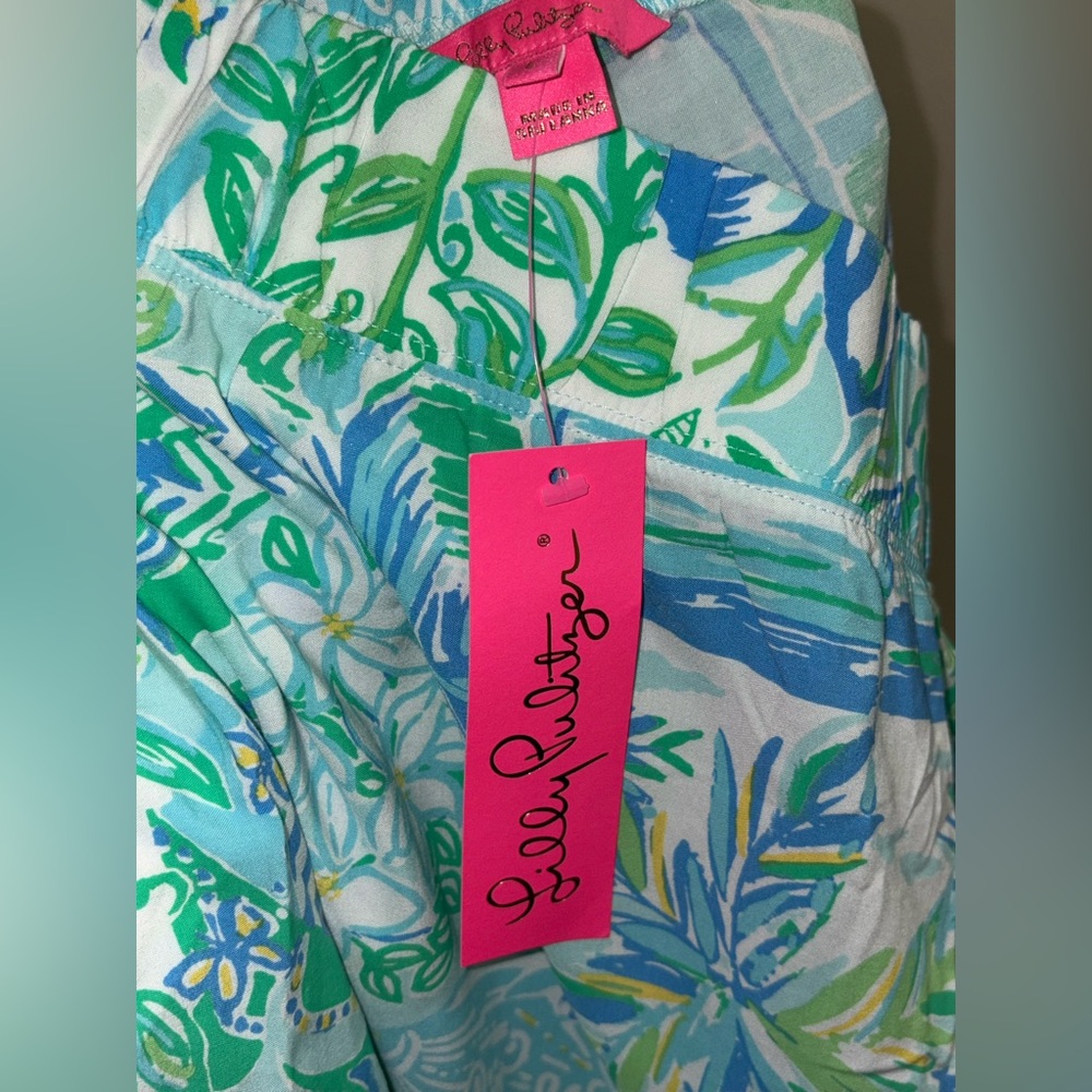 LILLY PULITZER Whisper Blue Green Bal Harbour Mid-Rise Palazzo Pants Large NWT - Picture 13 of 15